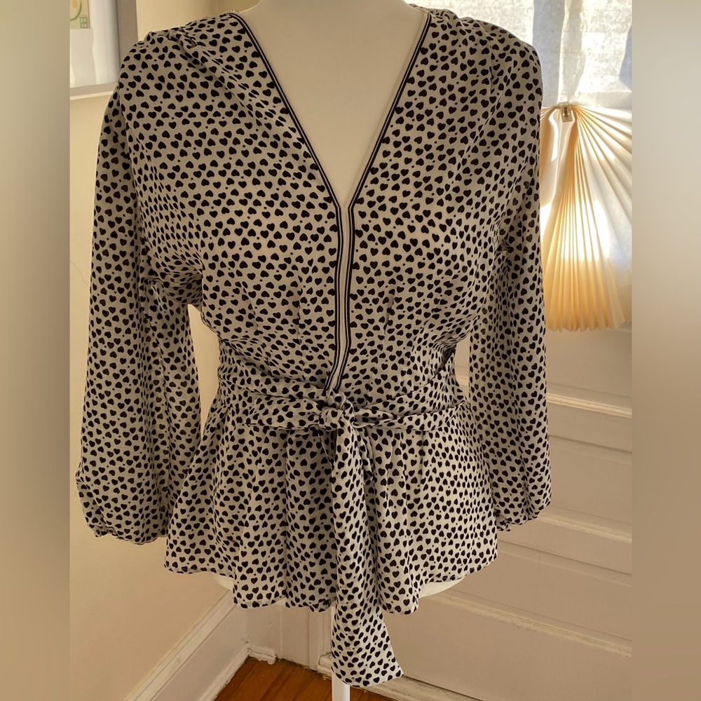 Max Studio Blouse Size S w Small Black Hearts